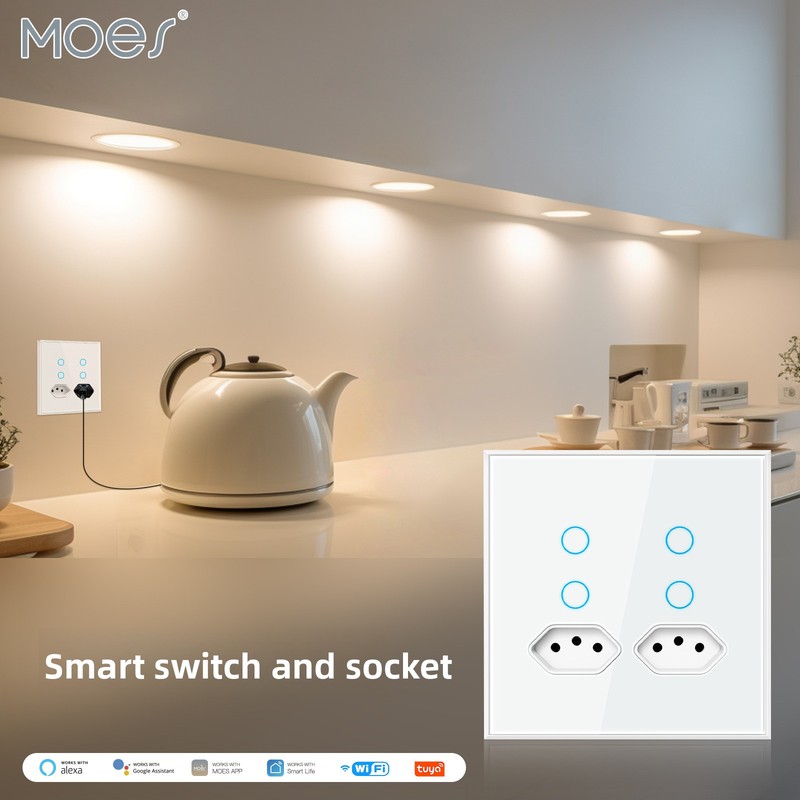 Timer Dual Outlet - MOES Tuya, Steker Pintar WiFi dengan