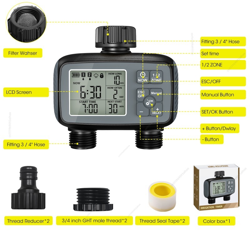 Pengatur Waktu Irigasi Cerdas  - Timer Dual Outlet ulasan dan harga